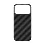 A phone case featuring a black carbon fiber weave pattern, shown against a plain white background.