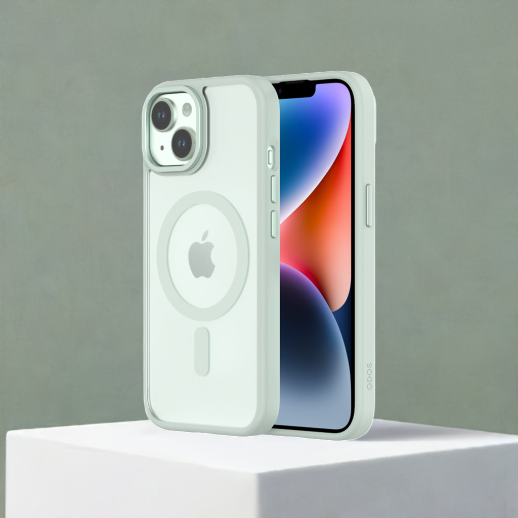 Hybrid Soft + Snap - Apple iPhone 15 Case MagSafe Compatible - Clear Green, Side and Back View with Screen Display