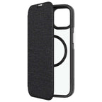 Hybrid Fold + Snap - Apple iPhone 14, iPhone 13 Wallet Case MagSafe Compatible - Clear Black, Angled Rear View Transparent Back Without Phone