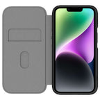 Hybrid Fold + Snap - Apple iPhone 14, iPhone 13 Wallet Case MagSafe Compatible - Clear Black, Front View with Phone and Screen Display On