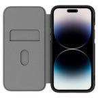 Hybrid Fold + Snap - Apple iPhone 14 Pro Wallet Case MagSafe Compatible - Clear Black, Front View with phone and front cover fully opened