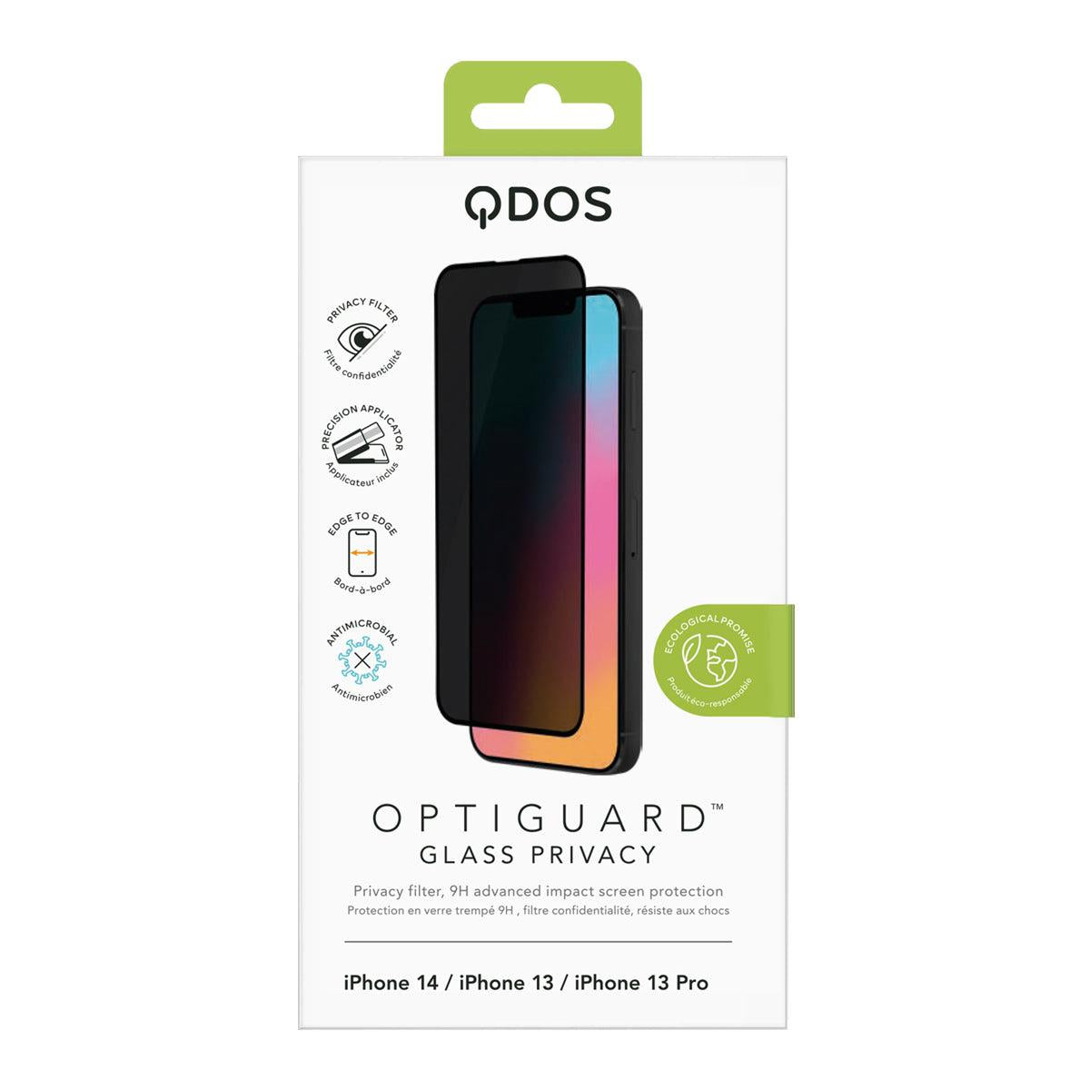 OptiGuard Glass Privacy - iPhone 14 | iPhone 13 | iPhone 13 Pro Privacy Screen Protector - Privacy Black