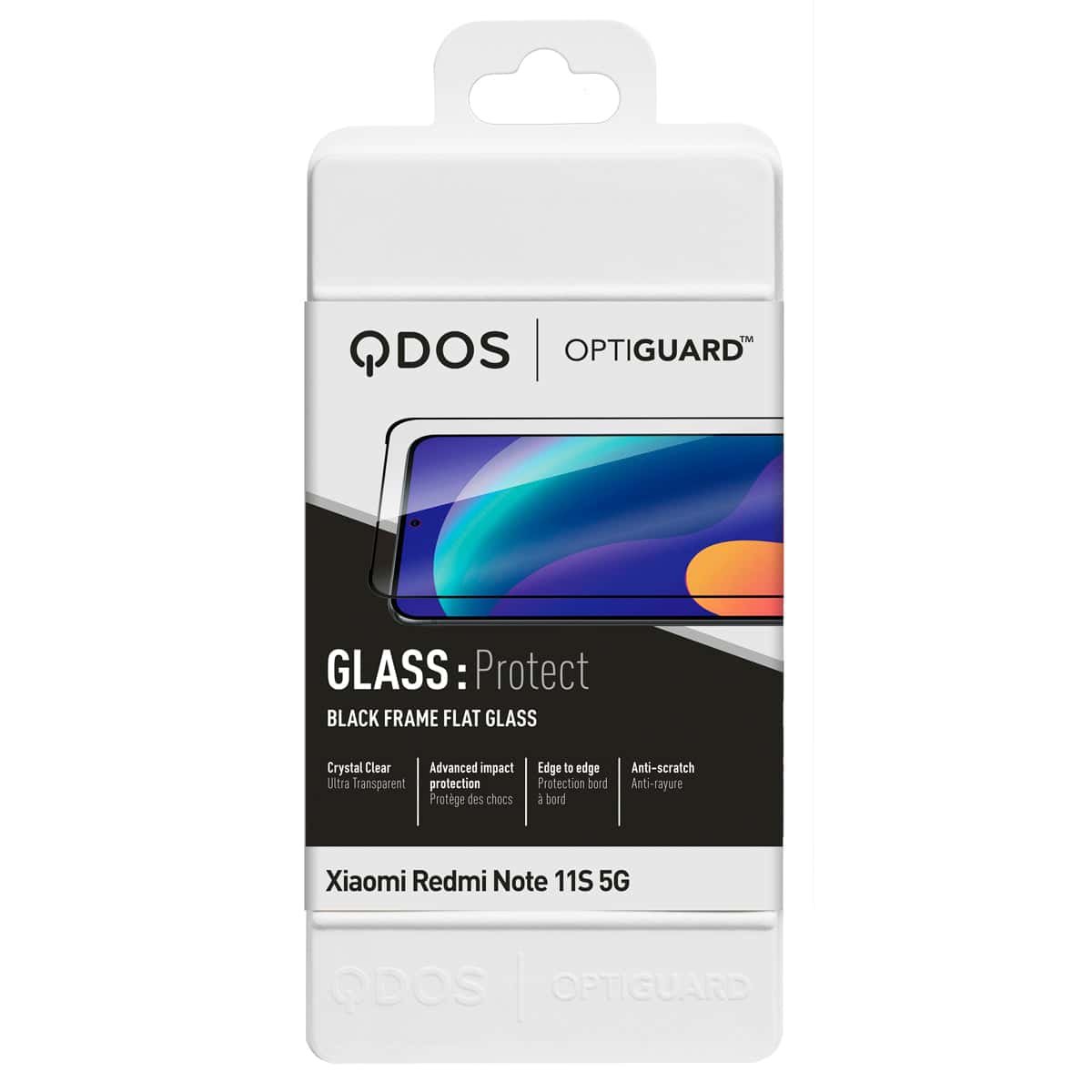 OptiGuard Glass Protect Black - Xiaomi Redmi Note 11S Screen Protector - Clear / Black Frame