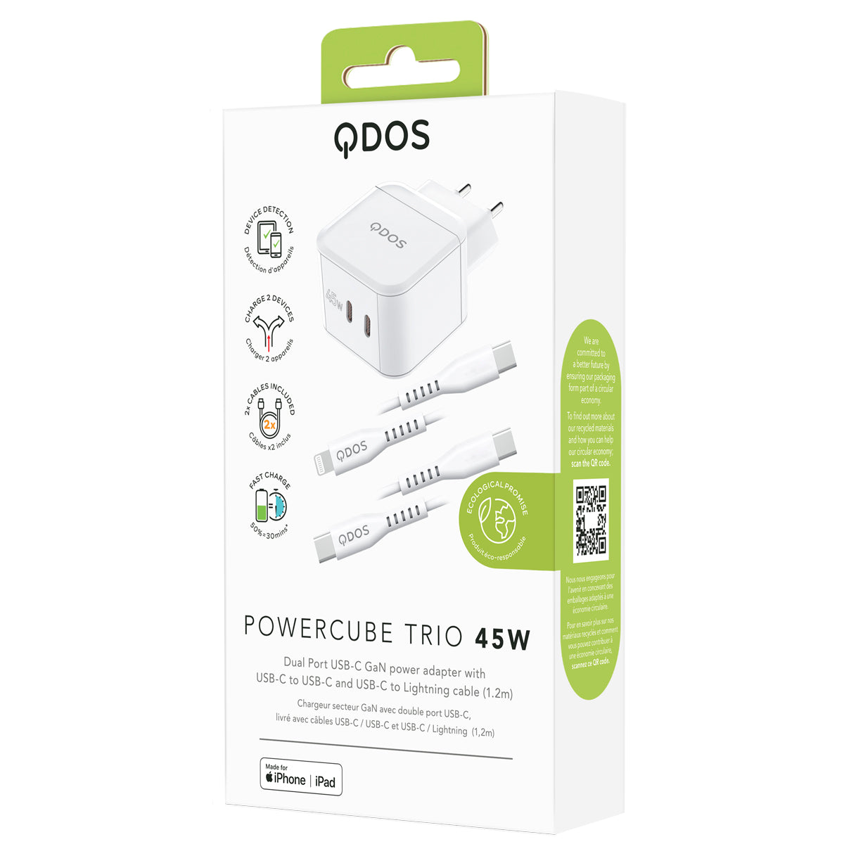 PowerCube TRIO 45W Power Adapter - White