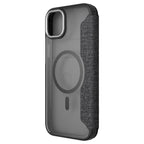 Hybrid Fold + Snap - Apple iPhone 14, iPhone 13 Wallet Case MagSafe Compatible - Clear Black, Angled Rear View Transparent Back Without Phone