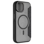 Hybrid Fold + Snap - Apple iPhone 14, iPhone 13 Wallet Case MagSafe Compatible - Clear Black, Angled Rear View Transparent Back Without Phone