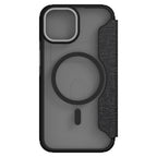 Hybrid Fold + Snap - Apple iPhone 14 Plus Wallet Case MagSafe Compatible - Clear Black, Rear View Frosted  Back Without Phone