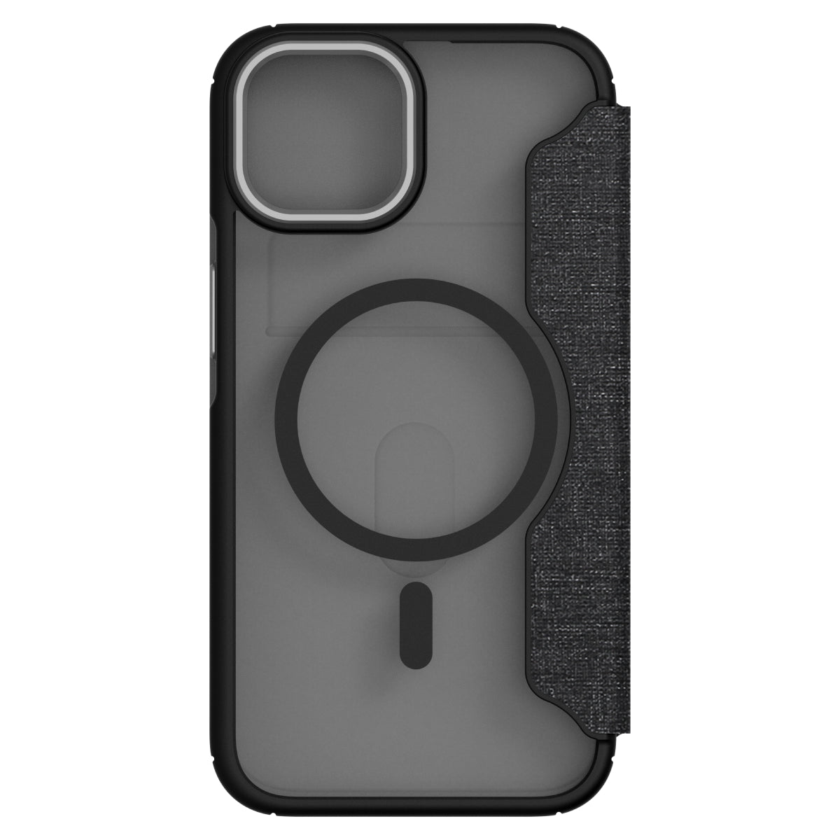 Hybrid Fold + Snap - Apple iPhone 14 Plus Wallet Case MagSafe Compatible - Clear Black, Rear View Frosted  Back Without Phone