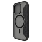 Hybrid Fold + Snap - Apple iPhone 14 Pro Wallet Case MagSafe Compatible - Clear Black, Angled Rear View Frosted  Back Without Phone