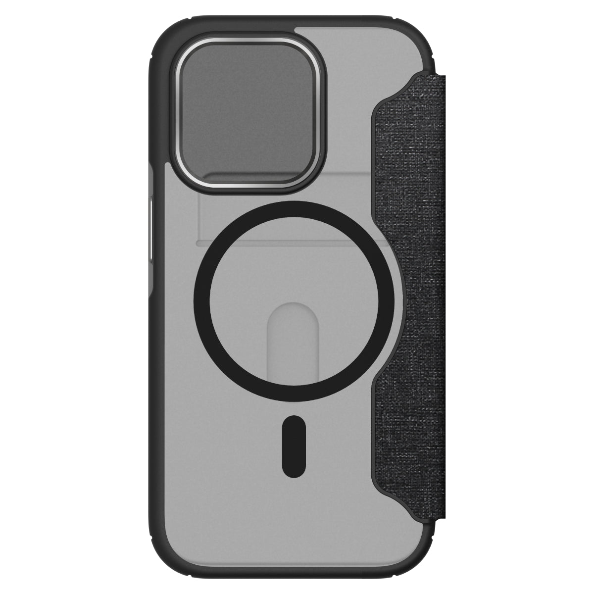 Hybrid Fold + Snap - Apple iPhone 14 Pro Wallet Case MagSafe Compatible - Clear Black, Rear View Frosted  Back Without Phone