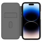 Hybrid Fold + Snap - Apple iPhone 14 Pro Max Wallet Case MagSafe Compatible - Clear Black, Front View with Screen Display and cover fully opened